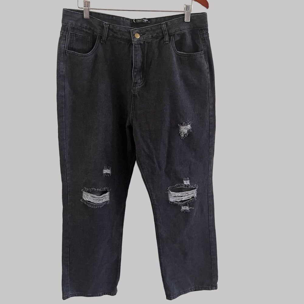 Coeur de‎ Vague Jeans Womens XL Black Distressed Capri Style NWT